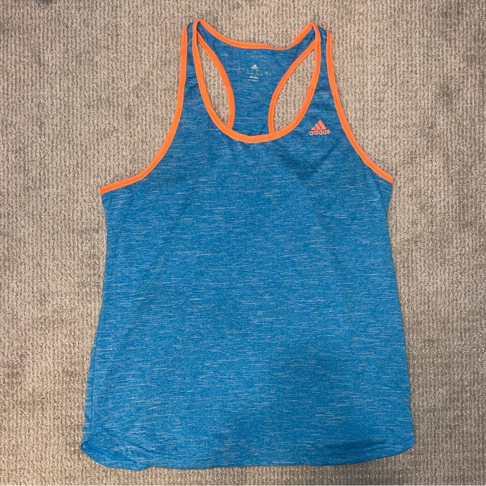 Adidas blue and orange racerback tank top.